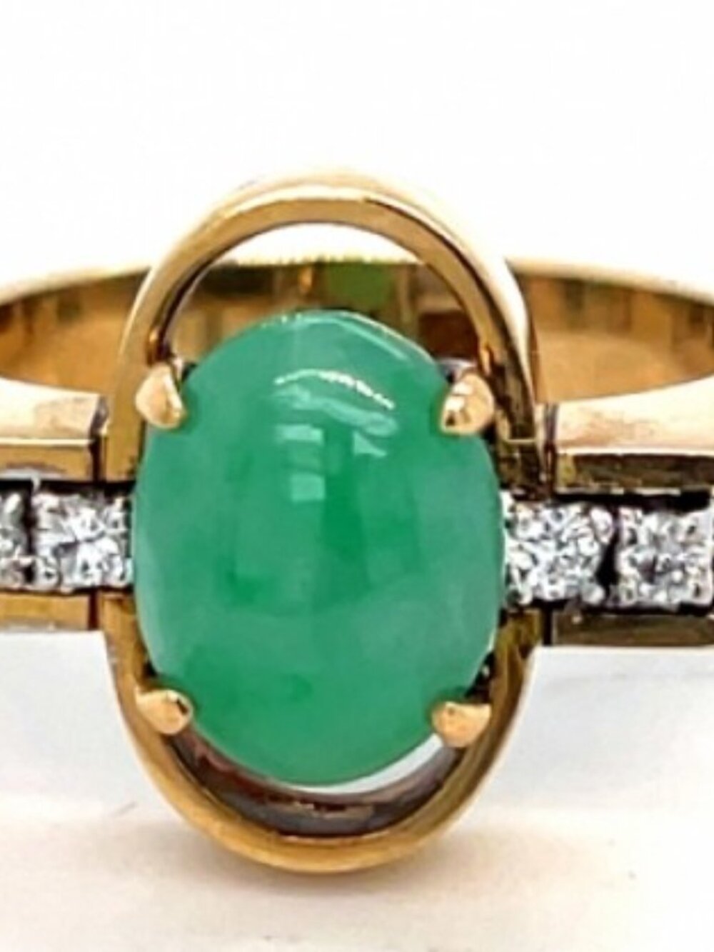 14K Diamond Jade Solid Yellow Gold Engagement Ring